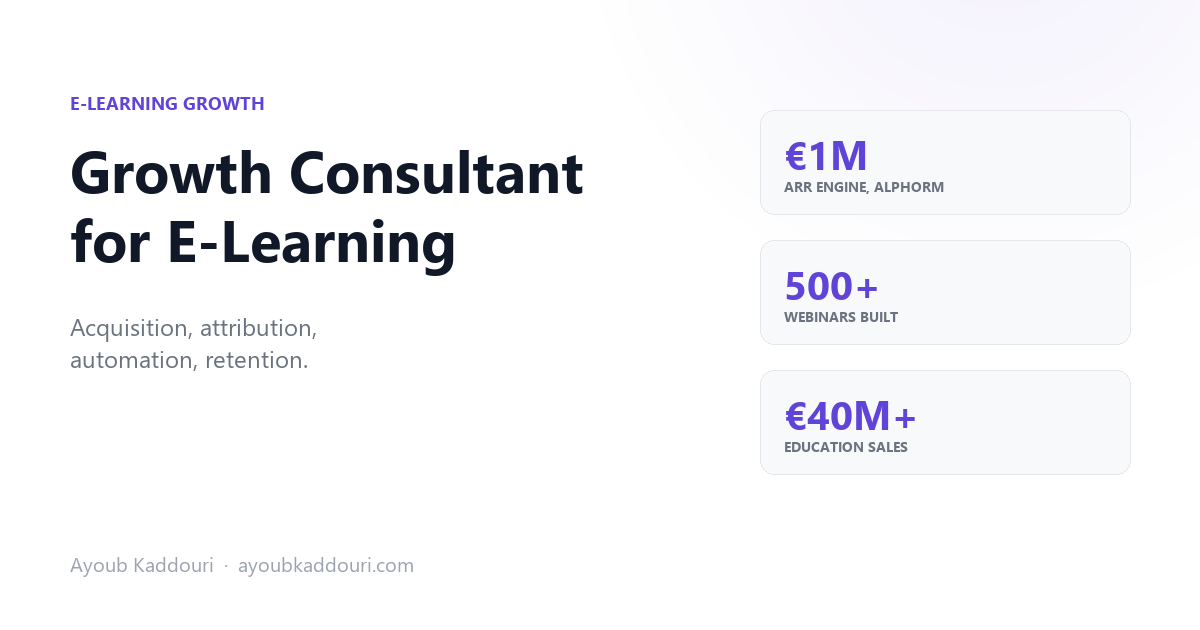 Growth consultant for e-learning Ayoub Kaddouri: built the €1M ARR engine at Alphorm